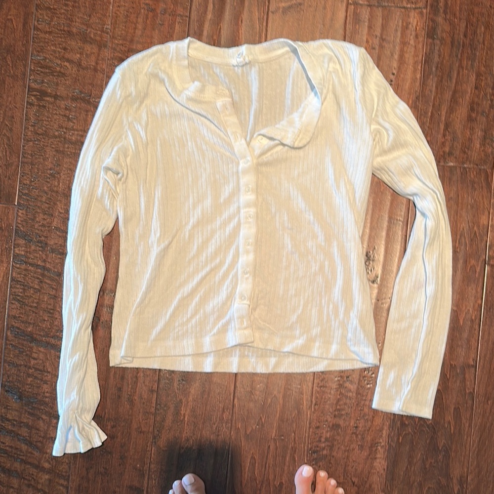 Aerie White Long Sleeve Button-Up Top
